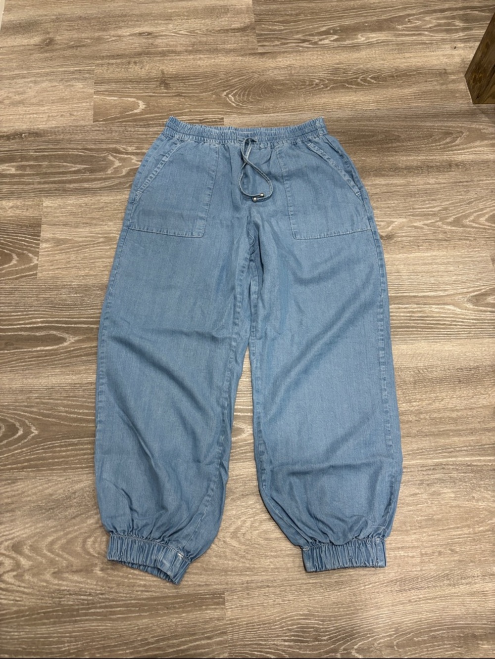 Zara Light Blue Elastic Waist Denim Pants